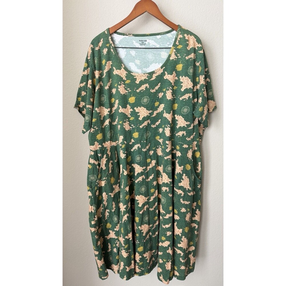 Svaha USA Women's Size 5XL Green Uncharted Territories Twirl Dress
